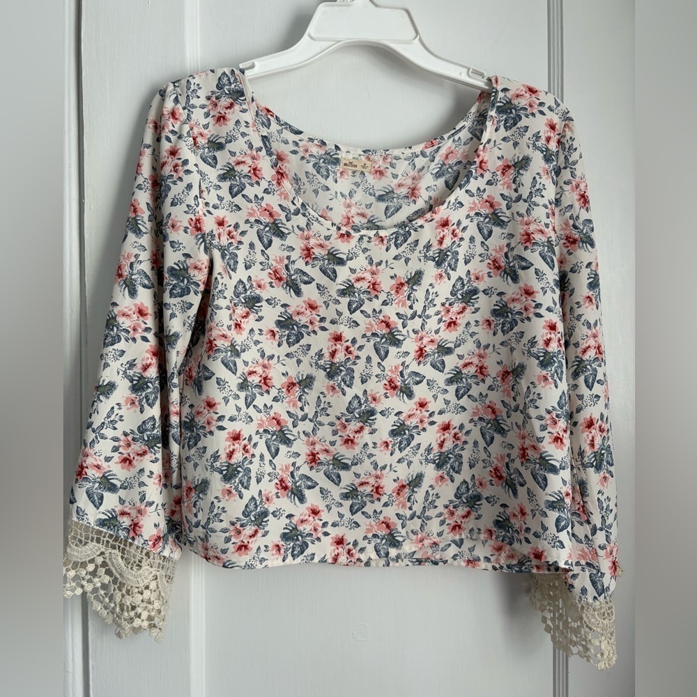 Hollister Boho Cottagecore Long Sleeve Lace Trim Blouse, Sz: Medium